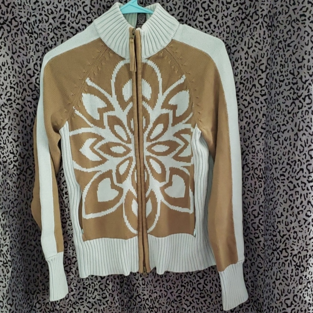 Athleta Sz M full zip sweater flower design